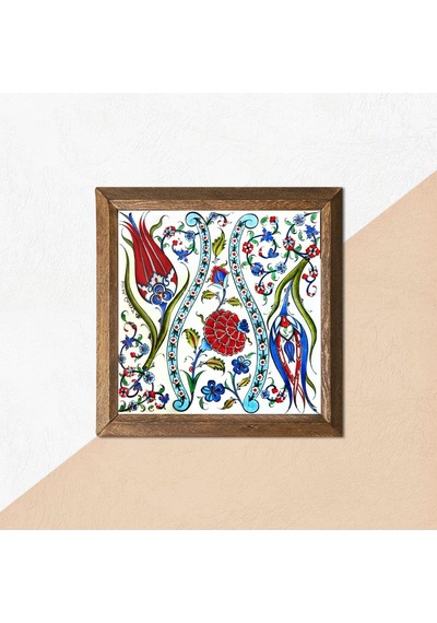 Pinecone Çini Sanatı Lale Taş Duvar Tablosu - Ahşap Çerçeveli Taş Tablo - 25x25 Cm - Dekoratif Duvar Sanatı - Modern Ev Ve Ofis Duvar Dekoru W1-185