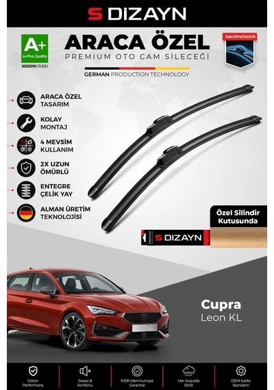 S-dizayn Cupra Leon Kl Ön Cam Silecek Seti 2020 Üzeri Premium Araca Özel 65-45 Cm A+ Kalite Aocs-172