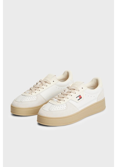 Tommy Jeans Logolu Deri Sneaker Ayakkabı Kadın Ayakkabı En0en03091 Ybl Beyaz