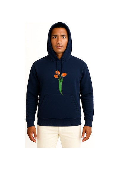 Bahriyeli Collection Kapüşonlu Hollanda Lale Göğüs Baskılı Unisex Sweatshirt Lacivert