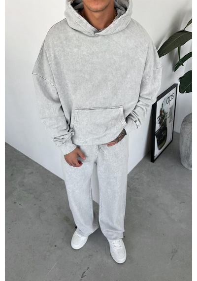 Gri Basic Yıkamalı Oversize Sweatshirt Gri
