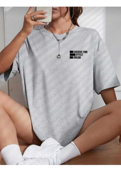 Kozia Outdoors Malkoçbey Cherısh Tıme Baskılı Overisze Unisex Basic T-shirt Gri Kozia Outdoors Malkoçbey Cherısh Tıme Baskılı Overisze Unisex Basic T-shirt Gri