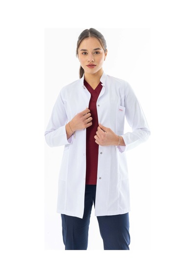 Hakim Yaka Orta Boy Kadın Doktor Önlüğü Alpaka Kumaş Beyaz Bko002 Beyaz