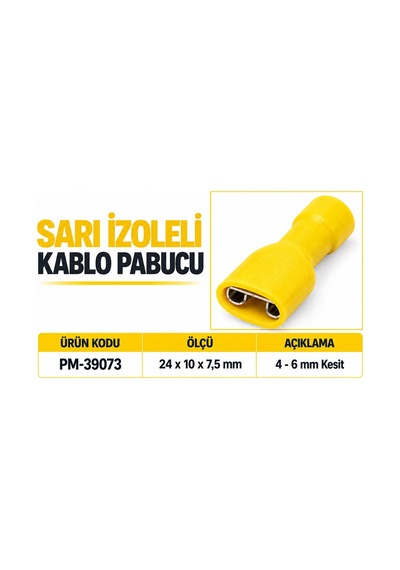 Powermaster Pm-39073 4-6mm2 Kesit 24x10x7,5mm Soket Sarı İzoleli Kablo Pabucu 100'lü Paket