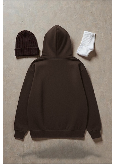 Uyguntarz Unisex Eternal Light Baskılı Oversize Sweatshirt Kahverengi