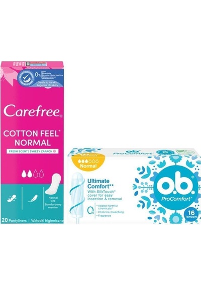 O.B. Normal Tampon 16 Adet + Carefree Cotton Feel Normal Parfümlü Günlük Ped 20 Adet