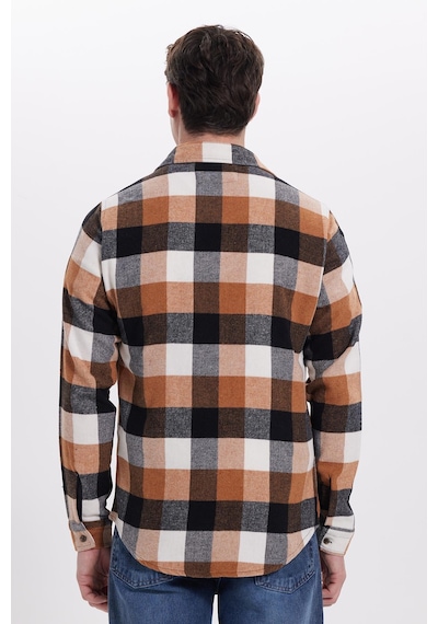 Tudors Erkek Slim Fit Dar Kesim Kareli Kışlık Oduncu Gömlek-42221 Kahverengi