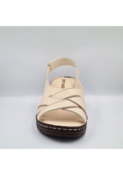 Pierre Cardin 6903 Krem Renk Deri Dolgu Topuk 6cm Kadın Sandalet Krem