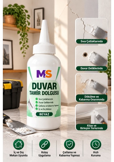 2 Adet Hazır Duvar Tamir Dolgusu Beyaz 220 Gr Macunu Zemin Alçı Sıva Çatlak Boşluk Onarıcı Giderici 1 Adet