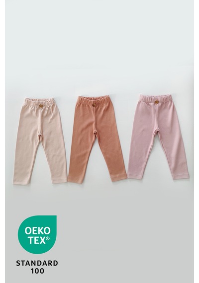 Luppinos Candy 3'lü Pamuk Bebek Tayt Pantolon Set Krem - Pembe