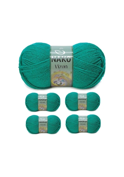 Tedar 5 Adet Vizon Premium Akrilik El Örgü İpi Yünü Renk No:181 Ördek Başı Yeşil Najmaddin (No:1) 8.5Cm X 10.5 Cm