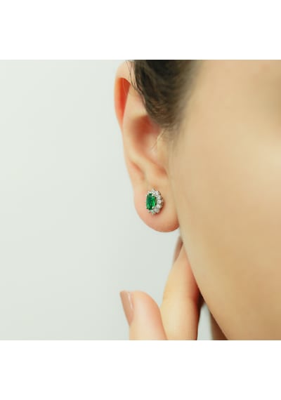 Lova Pırlantalı Oval Zümrüt Anturaj Küpe -  3050001