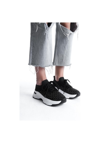 Kadın Rocco Siyahtriko Beyaz Tabanlı Taşlı Spor Ayakkabı & Sneaker Siyah 2 Siyah
