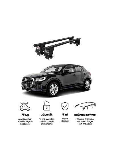 Royal Audi Q2 2016 Ve Sonrası Uyumlu Siyah Kilitli Ara Atkı Port Bagaj Tavan Barı