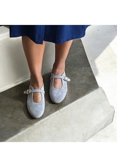 Ne&ve Shoes Gri Süet Hakiki Deri Tokalı Kadın Babet