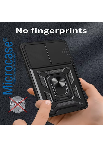 Microcase Xiaomi Redmi Note 15 Pro Plus Qubec Serisi Kamera Kapaklı Yüzük Standlı Kılıf-al5117 Siyah