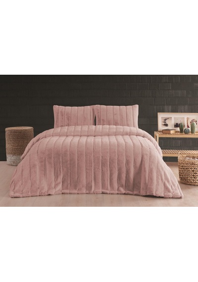 Merinos Luxe 3 Parça Çift Kişilik Yatak Örtüsü Seti Kutulu 230x250 Çizgili Pudra Pudra