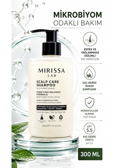 Mirissa Lab Kepek Ve Yağlanma Karşıtı Sülfatsız ve Tuzsuz Saç Derisi Şampuanı 300 ML