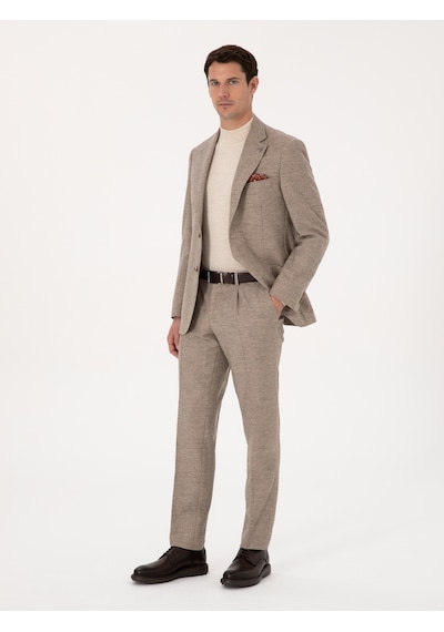 Cacharel Bej Slim Fit Yün Kaşmir Karışımlı Mikro Desenli Pantolon Cacharel Bej Slim Fit Yün Kaşmir Karışımlı Mikro Desenli Pantolon