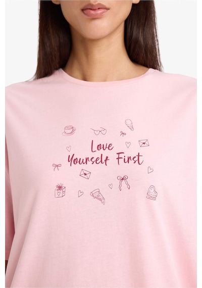 Defacto Baskılı Kısa Kollu Pijama Üstü G1720ax26sppn149 Pembe-pn149