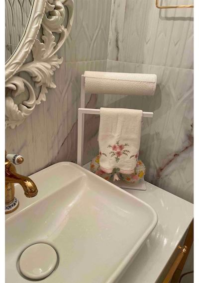 Aju Havluluk Tezgah Üzeri Kağıt Havluluk Ev Banyo Dekorasyonu Paslanmaz Metal Tasarım Montaj Gerektirmez Beyaz