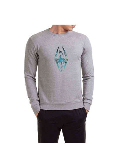 Minimalism Skyrim Background Metal Rock Music Gri Erkek Sweat