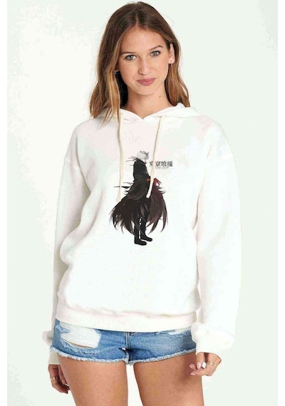 Anime Tokyo Ghoul Anteiku Baskılı Beyaz Kadın Kapşonlu Sweatshir (534772031)