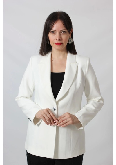 Moda Berray 1905 Beyaz Kadın Büyük Beden Blazer Ceket Beyaz