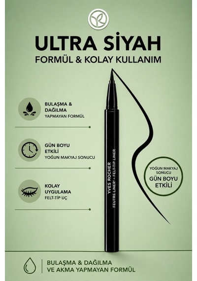 Keçe Uçlu Yoğun Siyah Eyeliner 0.55 Ml Uzun Kalıcı Akma Bulaşma Karşıtı Yüksek Pigmentli Vegan 05