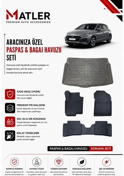 Hyundai İ20 2024 Model 4d Ekstra Havuzlu Paspas Ve Bagaj Havuzu Set