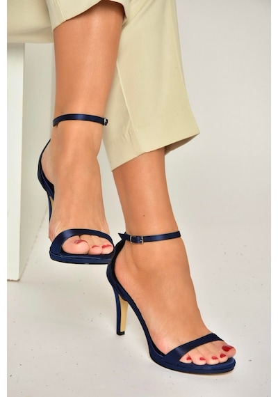Fox Shoes Y569716904 Lacivert Kumaş İnce Topuklu Kadın Abiye Ayakkabı Lacivert