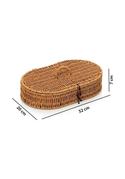 Rattan Hasır Kapaklı Çok Amaçlı Organizer Sepet M-1712 Diğer
