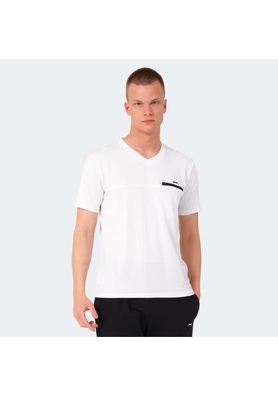 Slazenger KALLIAS Erkek Cepli V Yakan Beyaz Tişört