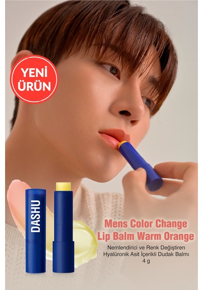 Renk Değiştiren, Hyalüronik Asitli Nemlendirici Balm Dashu Mens Color Change Lip Balm Warm Orange