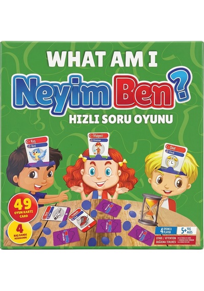 Neyim Ben 4 Baş Bantlı 49 Kartlı 20 Jetonlu Eğlenceli Hızlı Eğitici Oyuncak Kutu Oyunu