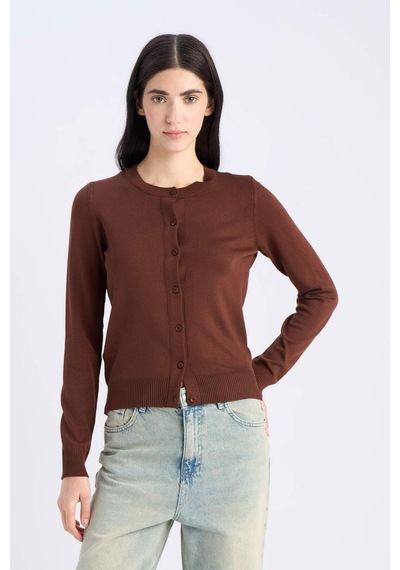 DeFacto Regular Fit Bisiklet Yaka Basic Düz Triko Hırka D6282AX25SPBN311 Kahve DeFacto Regular Fit Bisiklet Yaka Basic Düz Triko Hırka D6282AX25SPBN311 Kahve