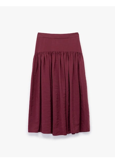 Koton Modal Kumaş Bol Kalıp Pileli Uzun Kloş Bordo Kadın Etek 6wak70082ew Bordo