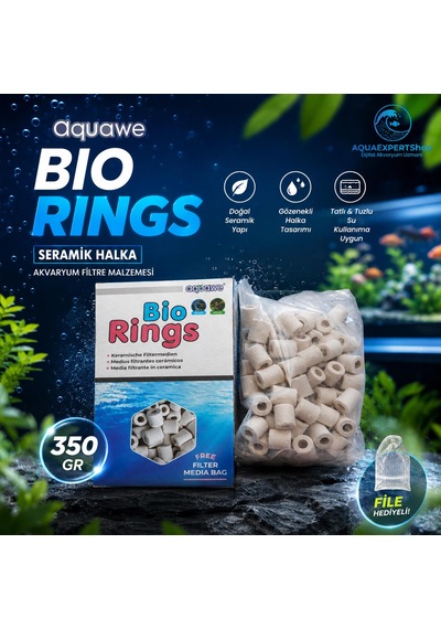 Aquawe Bio Rings - Seramik Halka - Akvaryum Filtre Malzemesi - File Hediyeli - Üstün Bakteri Tutma - 350 Gr