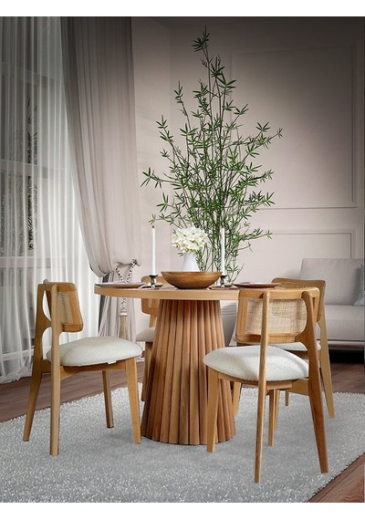 Seraphine İskandinav Natural Ahşap Masa Sandalye Takımı 110x110 Natural