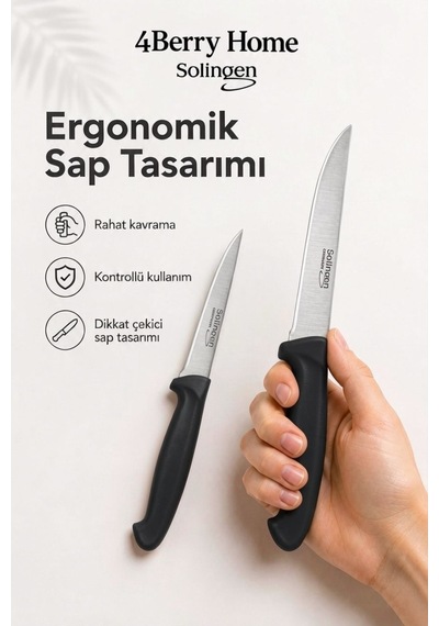 Solingen 2 Li Paslanmaz Çelik Mutfak Bıçağı Seti Et, Meyve Ve Sebze Bıçağı Siyah