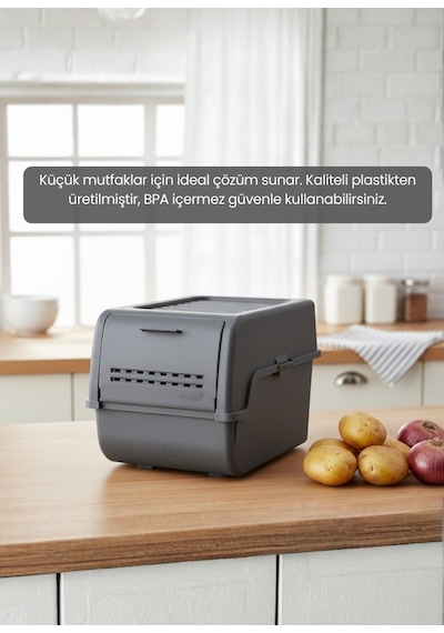 2'li Mini Boy Patates Soğan Sepeti Bpa Free Sebzelik Organizer Kutu Motek Antrasit 8 L Antrasit