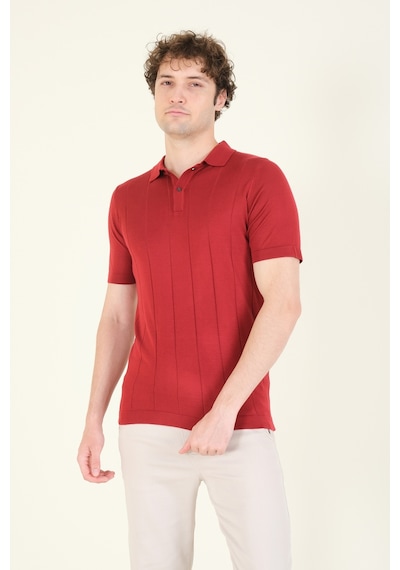 Giyim Dünyası Erkek Çizgili Polo Yaka Merserize T-shirt Bordo 001
