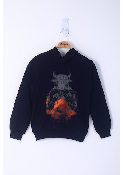 Toontoy Kids Toontoy Erkek Çocuk Boks Eldivenli Boğa Baskılı Sweatshirt Lacivert