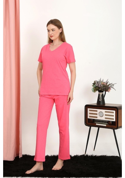 Akbeniz Kadın Kısa Kol Pamuk Penye Pijama Takım Fuşya 4213-fuşya Fuşya
