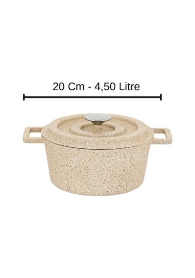 Elexsus 24 Cm Döküm Granit Derin Tencere Cappucıno Döküm Kapaklı Yapışmaz