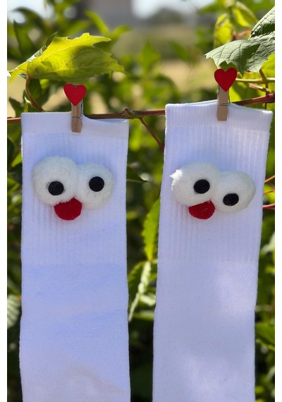 Lousocks Unisex Beyaz Pörtlek Gözlü Eğlenceli Soket Çorap