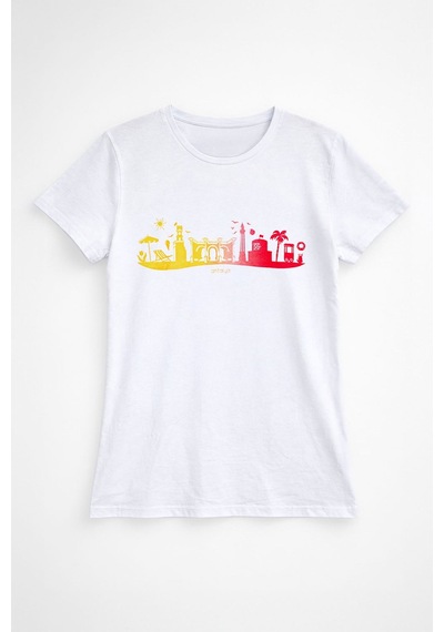 Markapia Kadın Pamuk Renkli Antalya Baskılı Beyaz T-shirt