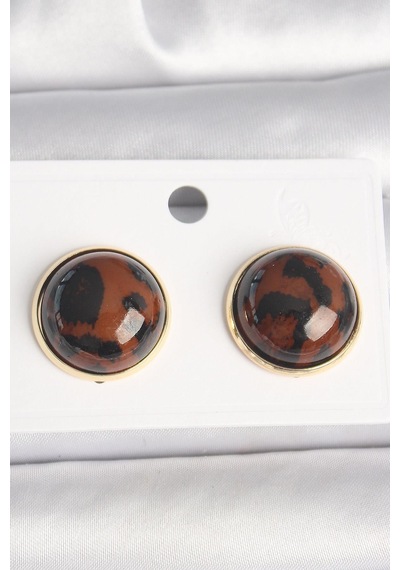 Pirinç Gold Renk 3d Daire Leopar Model Kadın Küpe