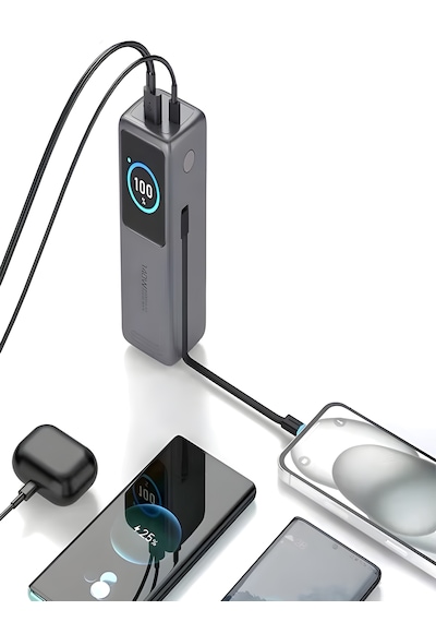 30000mah 140w Hızlı Şarjlı Tft Ekranlı Kendinden Type-c Kablolu 2type-c 1usb Girişli Powerbank siyah