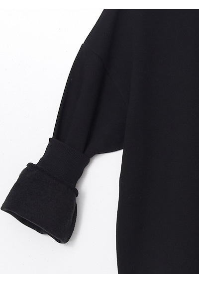 Lcw Modest Siyah Bisiklet Yaka Baskılı Oversize Kadın Sweatshirt